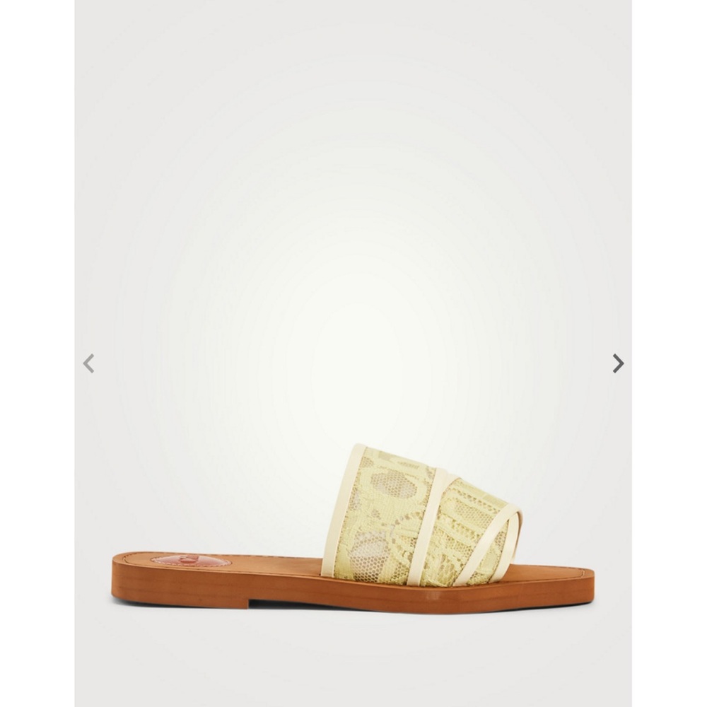 CHLOÉ Woody Lace Logo Slide Sandals